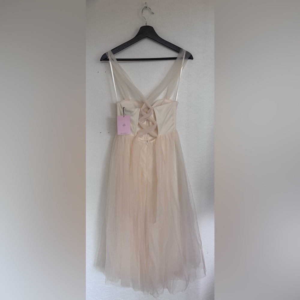 NWT Hello Molly Tulle Skirt Cream Midi Corset Bodice Tie Back Bridal Midi Dress - Picture 8 of 17